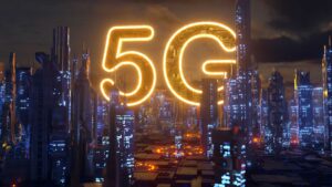 Logo 5G au dessus d'une ville