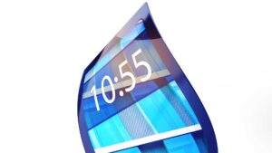 Smartphone flexible sur un fond blanc