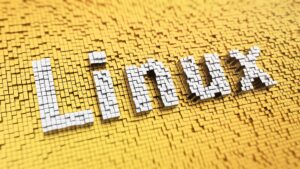 Le mot "Linux" écrit sur un fond jaune