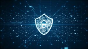 Bouclier informatique avec une serrure au milieu