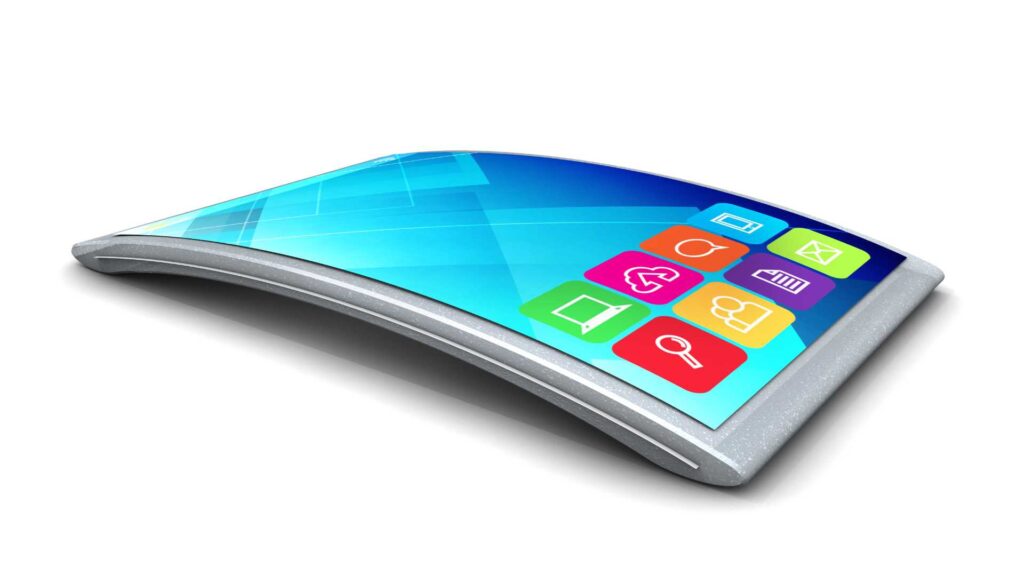 Téléphone flexible sur un fond blanc 